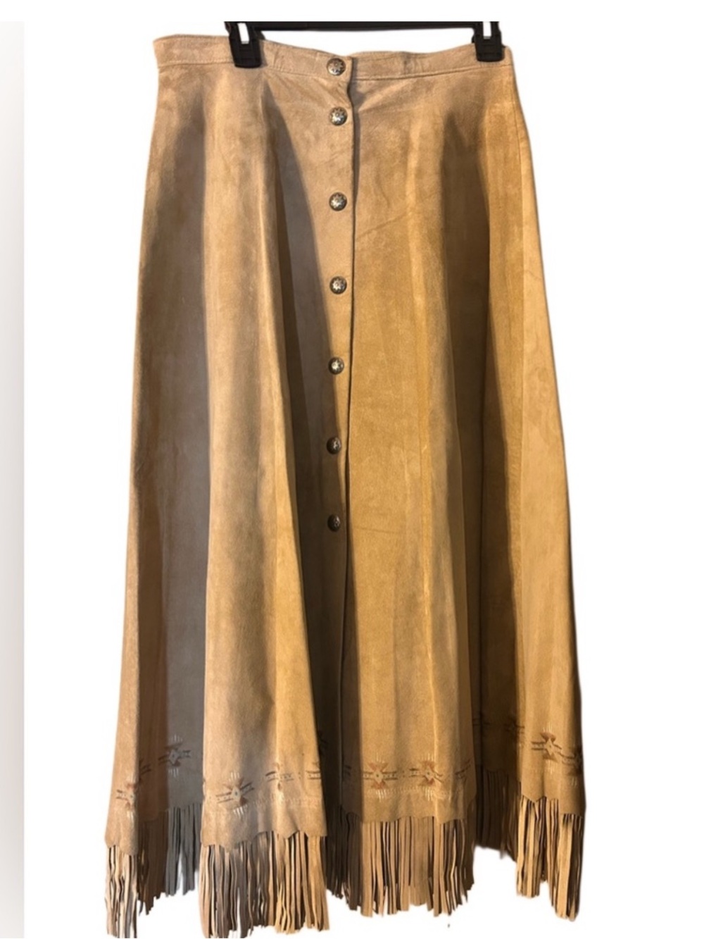 Patricia Wolf hand painted fringe skirt concho buttons up the front art to wear - Picture 2 of 10